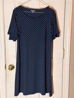 Kim Rogers Navy and White Polka Dot Short Sleeve A-Line Dress
